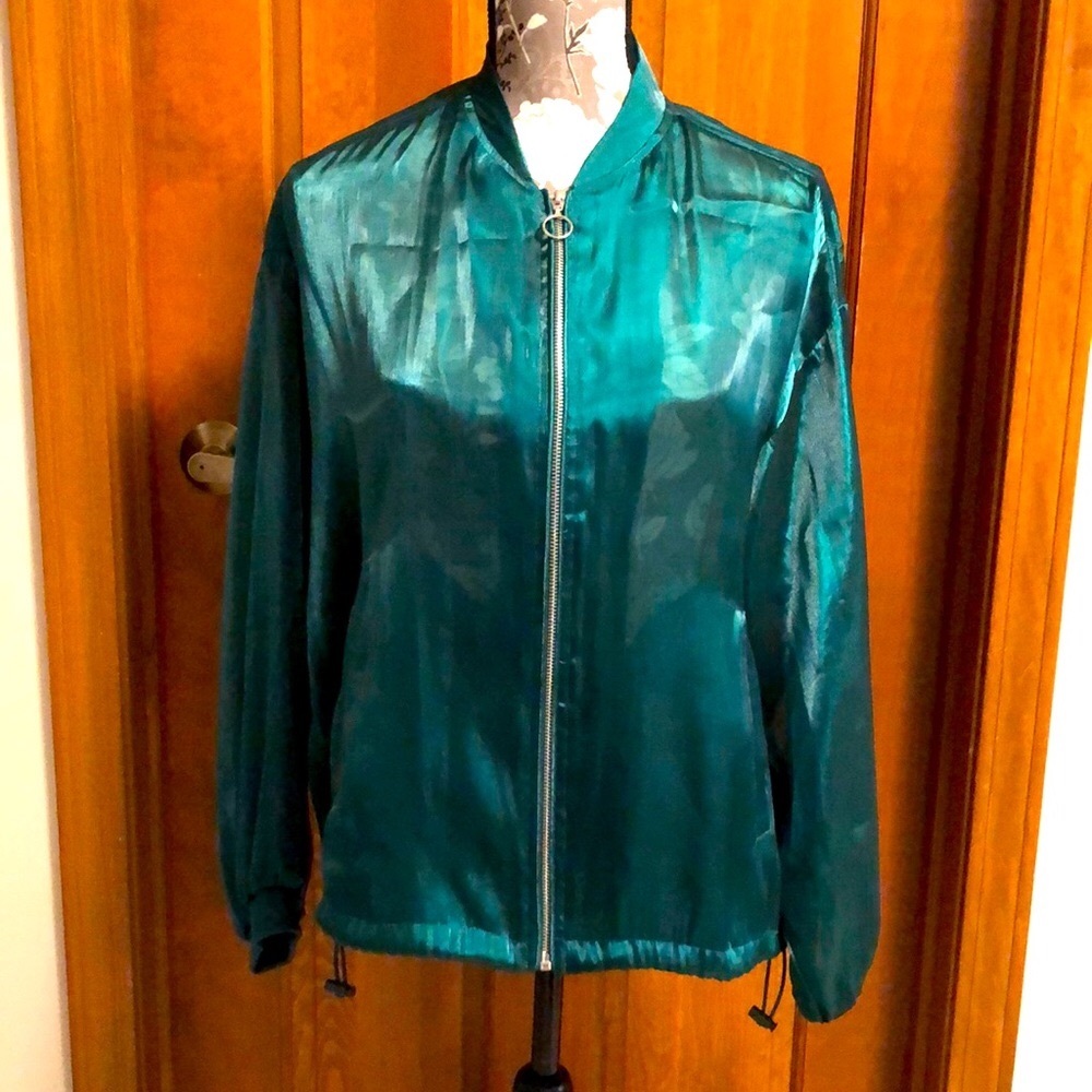 Zara shiny emerald green, transparent, disco style jacket with full sleeves